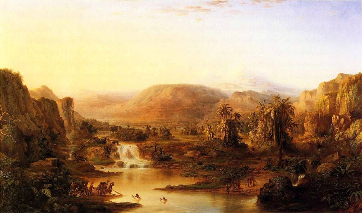 Painting: a golden, hazy river valley, the land of the lotos eaters
