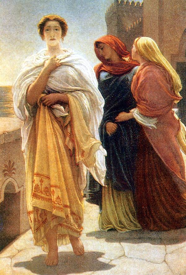 Painting: Helen walks the ramparts of Troy in flowing robes