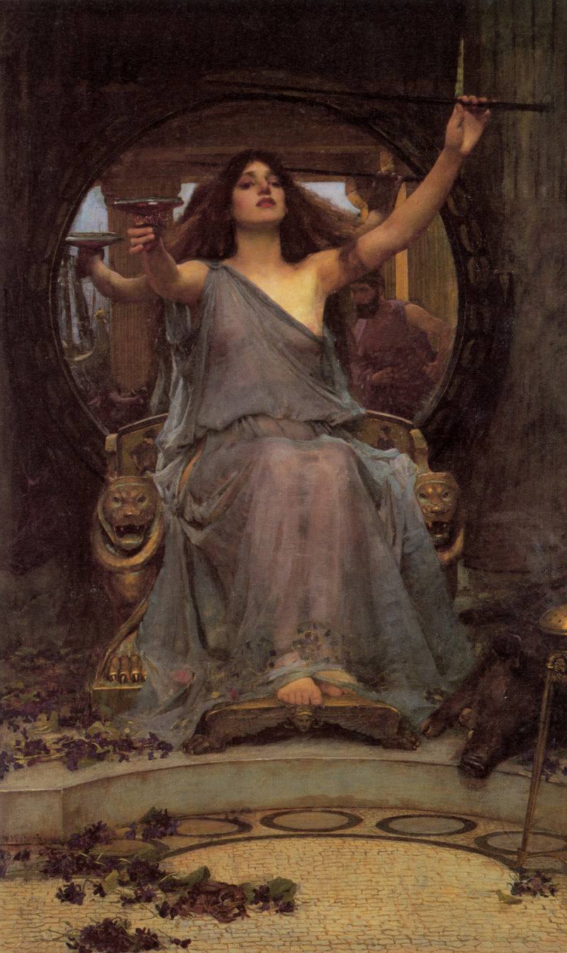 Painting: Circe enthroned, raising her wand and offering the drugged cup